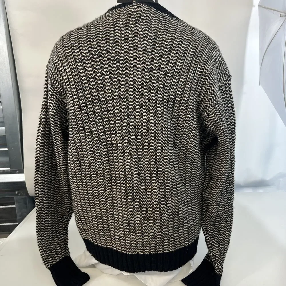 Vintage Polo Ralph Lauren Brioche Large Sweater Black White‎ Wool Knit Crewneck